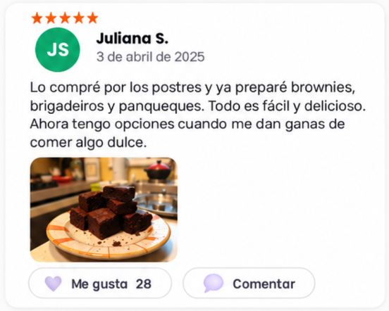 Reseña de Juliana S. sobre brownies, brigadeiros y panqueques