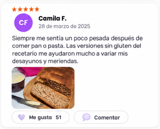 Reseña de Camila F. sobre las versiones sin gluten del recetario
