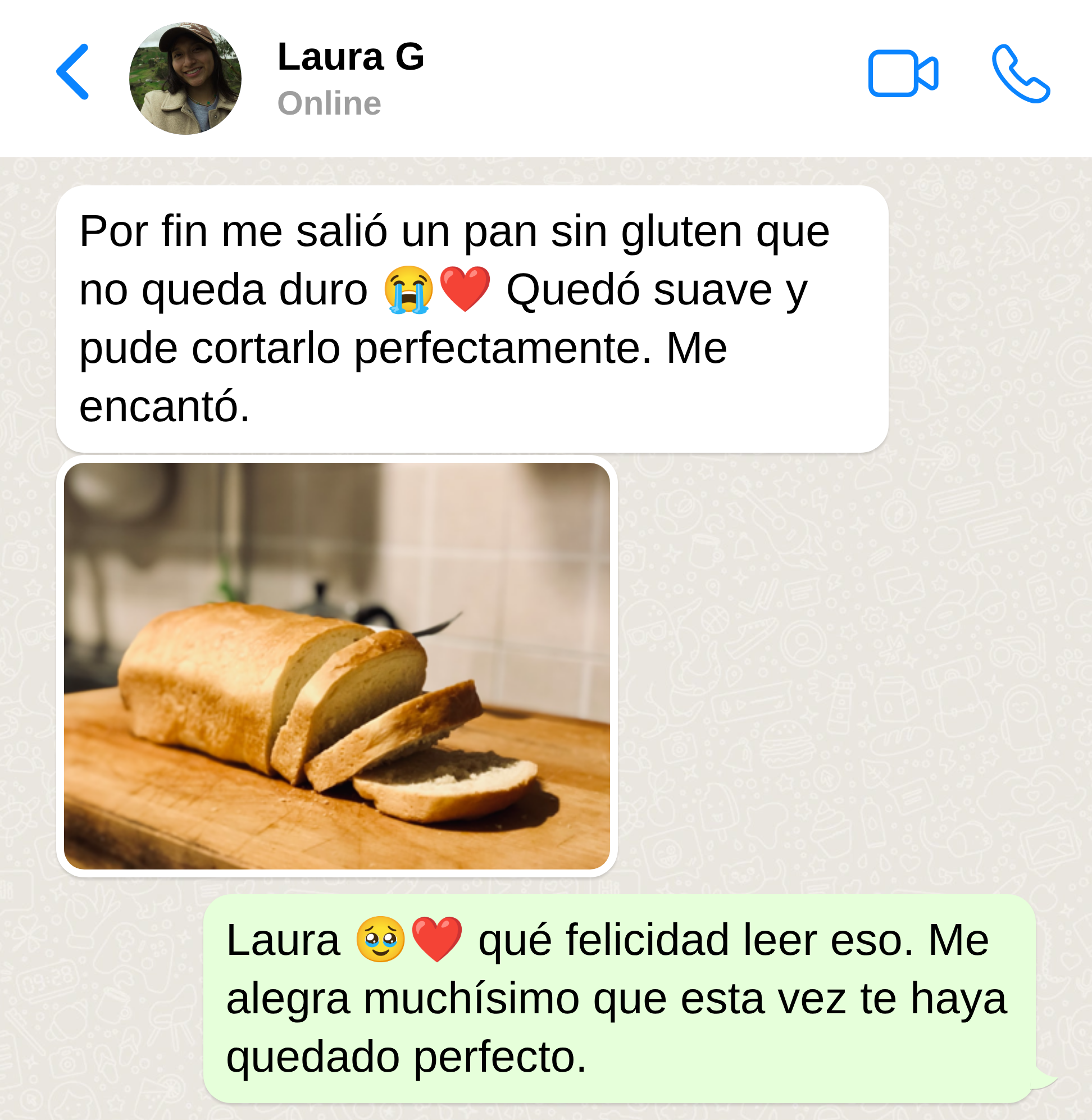 Mensaje de Laura sobre un pan sin gluten que quedó suave